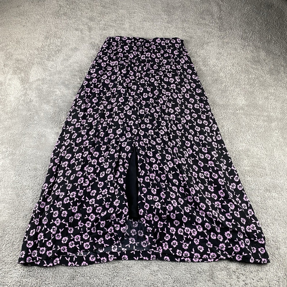 Lulus Midi‎ Skirt Side Slit Womens Small Black Pink Floral